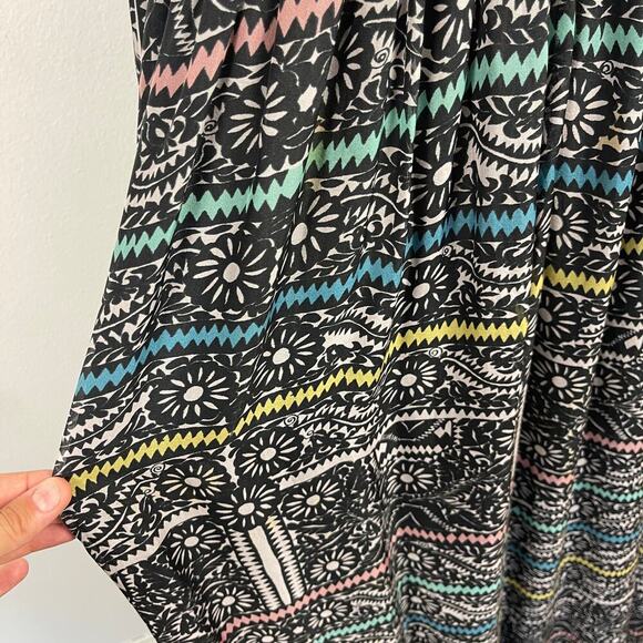 Carolina K Black Printed Sheer Bodice Beaded Silk Aztec Floral Maxi Dress Small - Picture 11 of 16